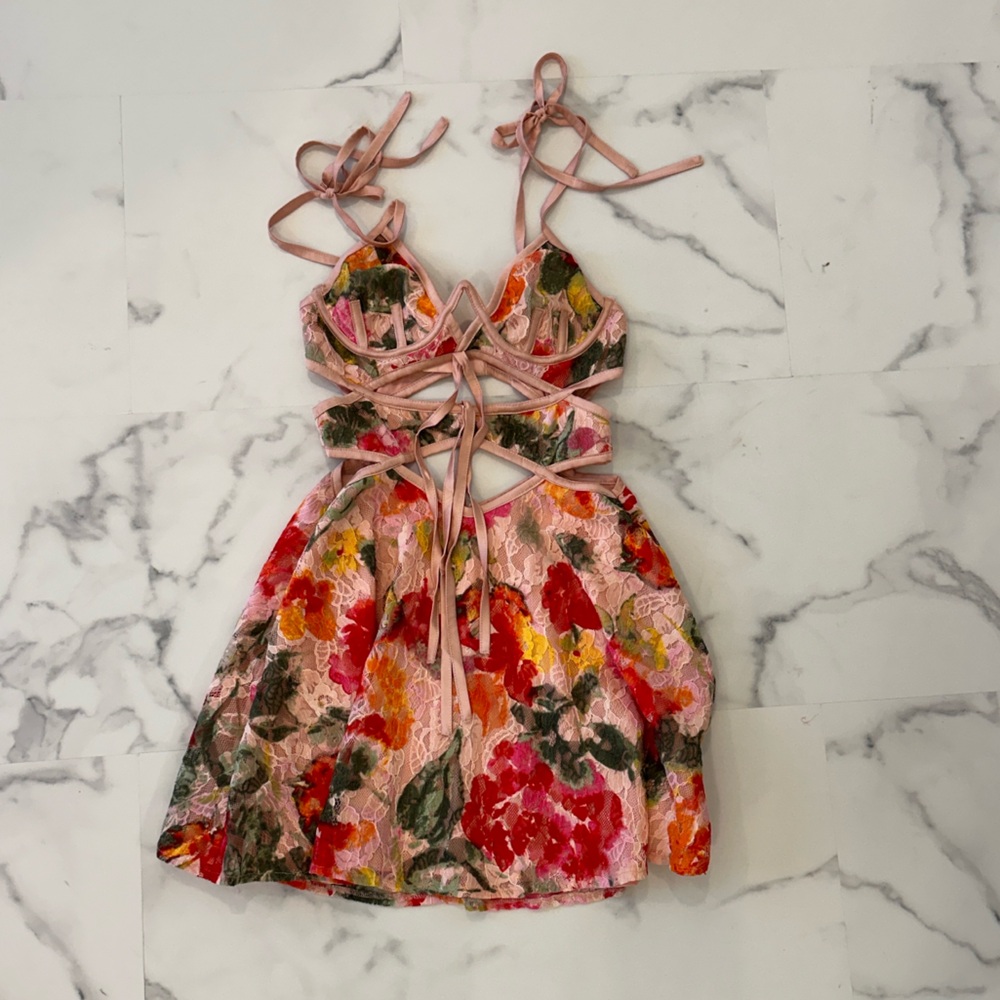 For love and lemons pink and green floral print dress